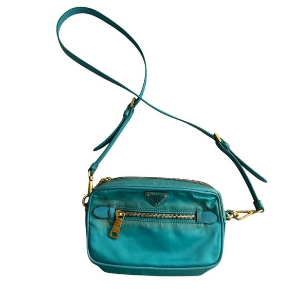 PRADA Testo Tessuto Turquoise Gold Nylon Small Camera Crossbody Bag - Picture 3 of 16